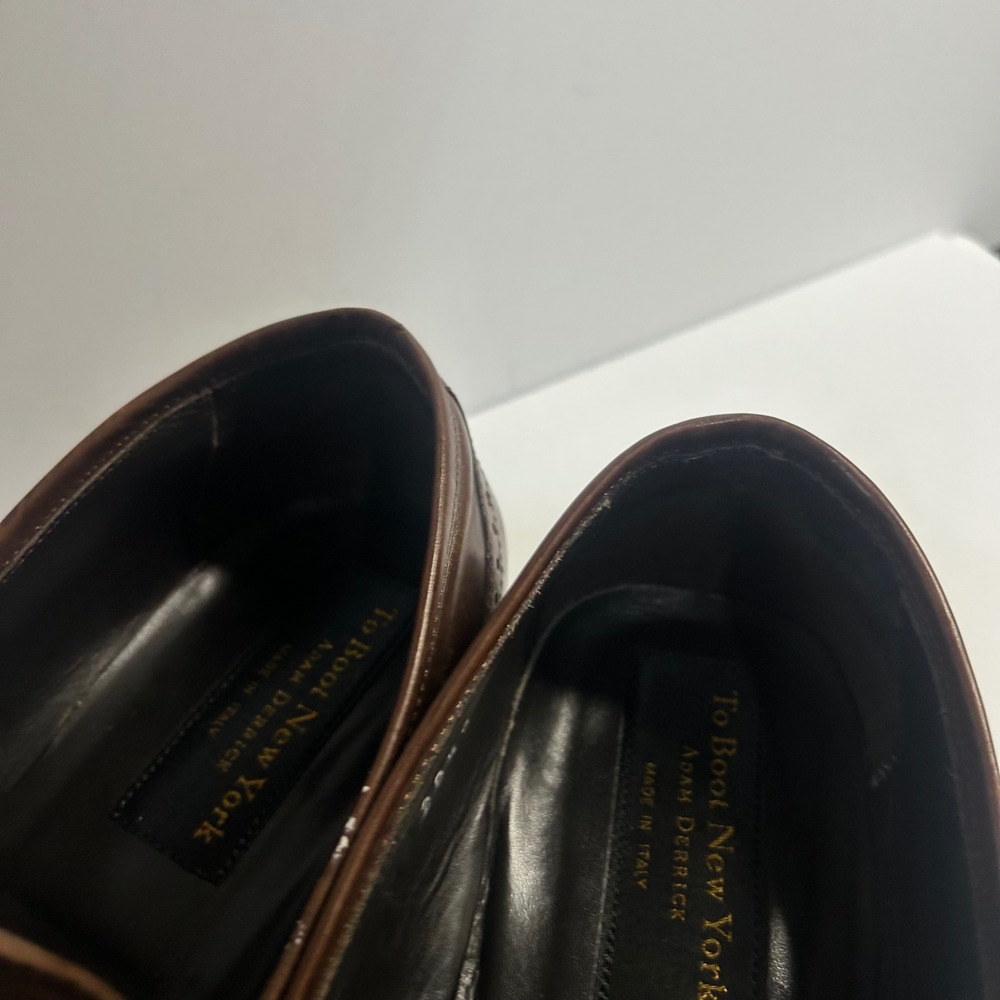 To Boot New York Brown Leather Penny Loafers Mens 11 Made in Italy Brogue Detail - Picture 4 of 8